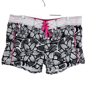 Body Glove Floral Summer Poolside Black White Pink Women's Board Shorts 11